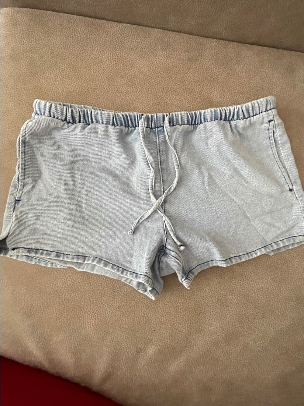 Vanilla Star Light Denim-Blue Drawstring Athletic Shorts